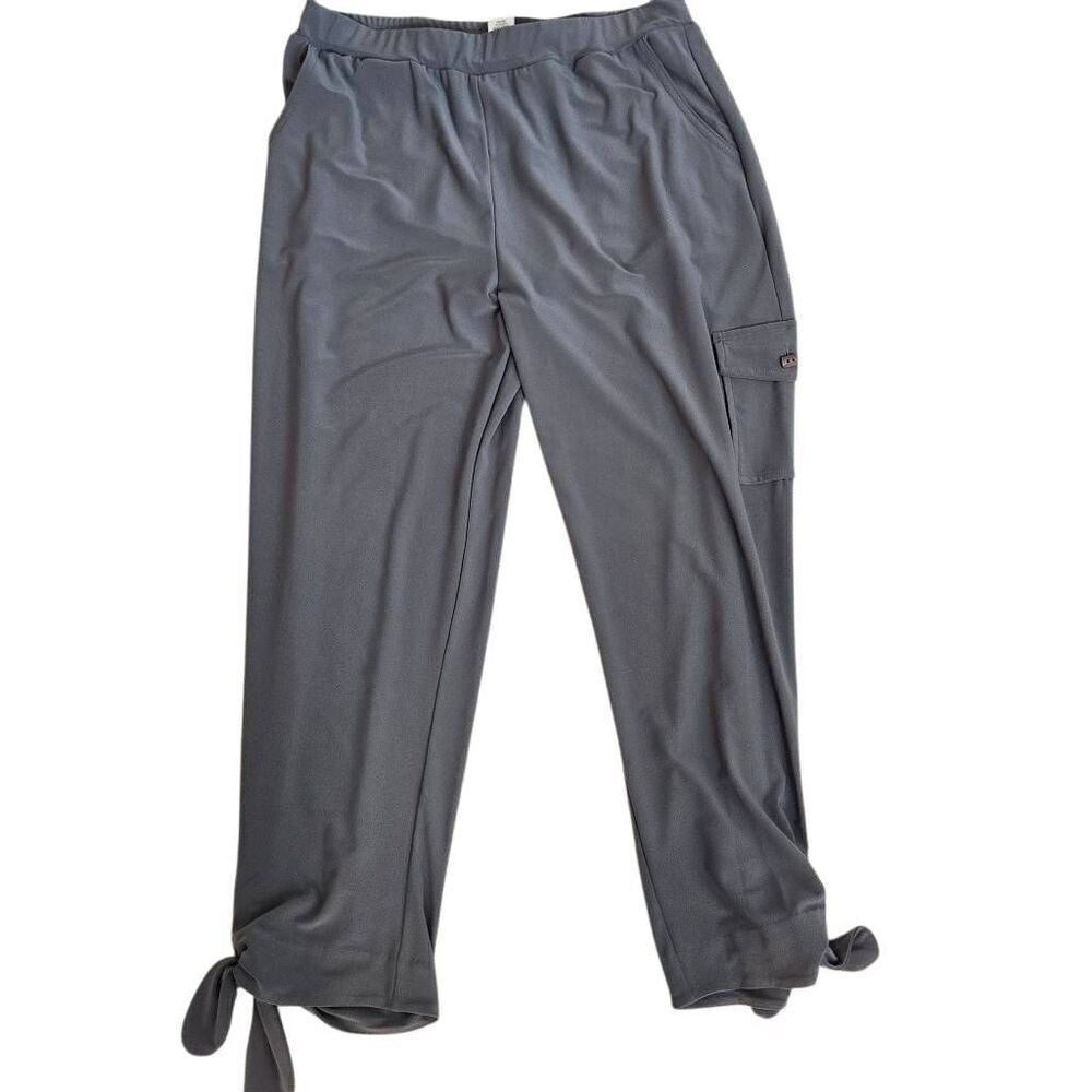 By JJ Womens Pull-On Stretch Tie-Bottom Hem Cargo Pocket Crop Pants Gray Medium